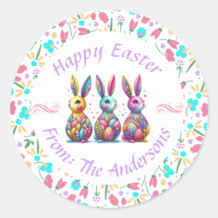 Sticker Rond Joli, coloré 3 lapin de Pâques