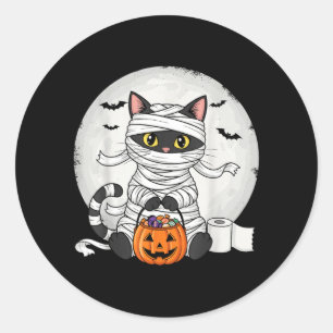 Sticker Rond Joli costume de momie de chat noir d'Halloween drô