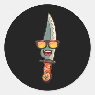 Sticker Rond Joli couteau riant avec lunettes de soleil Costume