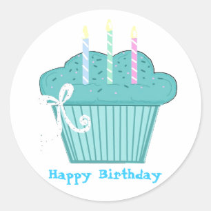 Sticker Rond Joli Cupcake d'anniversaire