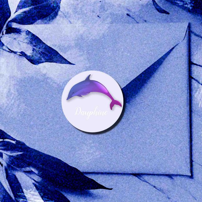 Sticker Rond Joli dauphin violet - ajouter le nom (Créateur téléchargé)