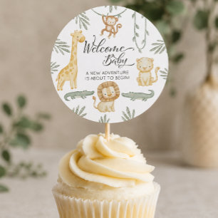 Sticker Rond Joli décor de gâteau de bienvenue pour bébé Safari