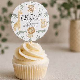 Sticker Rond Joli décor de gâteau de safari jungle Oh Girl