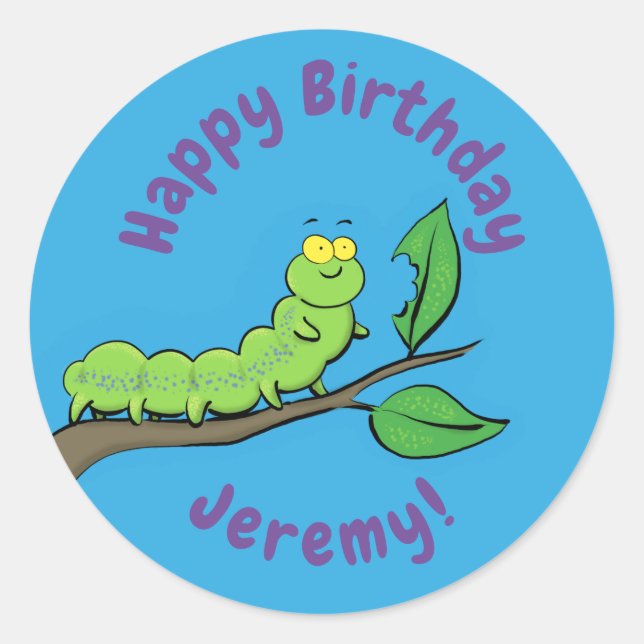 Sticker Rond Joli dessin animé de chenille verte mignonne (Devant)