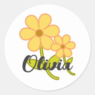 Sticker Rond Joli dessin animé fleur jaune personnalisé féminin