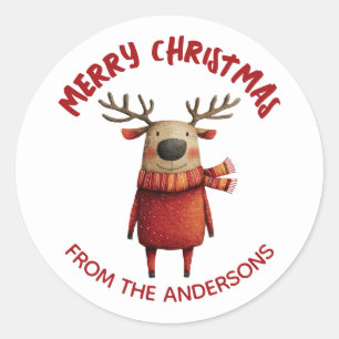 Sticker Rond Joli Dessin de Rinder Joyeux Noël de