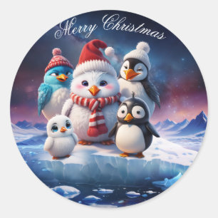Sticker Rond Joli dessin de style pingouins amis.