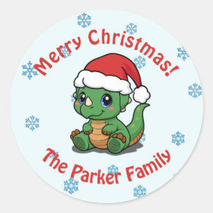 Sticker Rond Joli Dinosaur Enveloppe de Noël Phoques