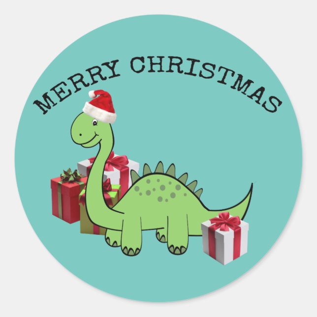 Sticker Rond Joli dinosaure de Noël Père Noël (Devant)