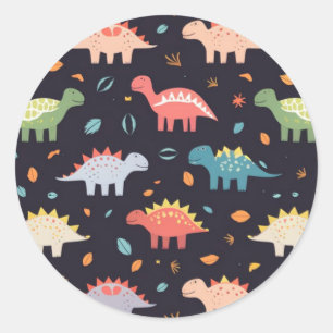 Sticker Rond Joli dinosaure, motif de dinosaure coloré marine