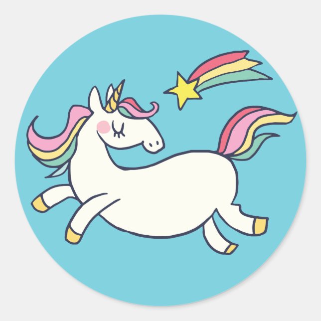 Sticker Rond Joli Doodle Anniversaire Rainbow Unicorn et étoile (Devant)