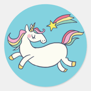 Sticker Rond Joli Doodle Anniversaire Rainbow Unicorn et étoile