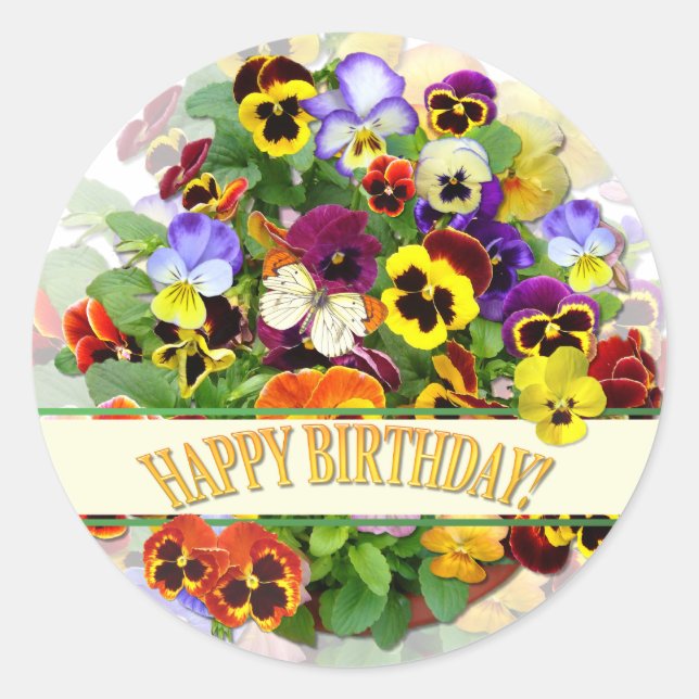 Sticker Rond Joli écran coloré Pansy Anniversaire (Devant)
