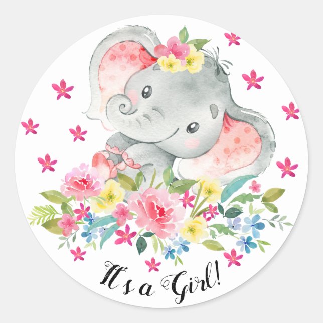 Sticker Rond Joli éléphant C'est une chatte Faveur fille (Devant)