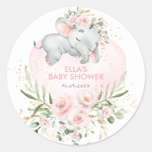Sticker Rond Joli Eléphant Dormant Blush Floral Vert