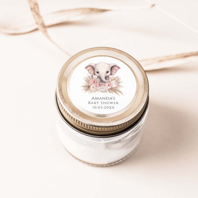 Sticker Rond Joli éléphant rose Boho Baby shower fille (Créateur téléchargé)