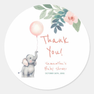 Sticker Rond Joli éléphant rose fille Baby shower Merci