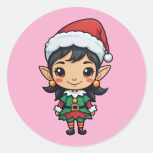Sticker Rond Joli elfe de Noël en Hauteur