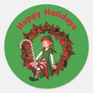 Sticker Rond Joli Elfe En Fête De Noël