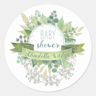 Sticker Rond Joli Eucalyptus Floral Vines Baby shower Classi