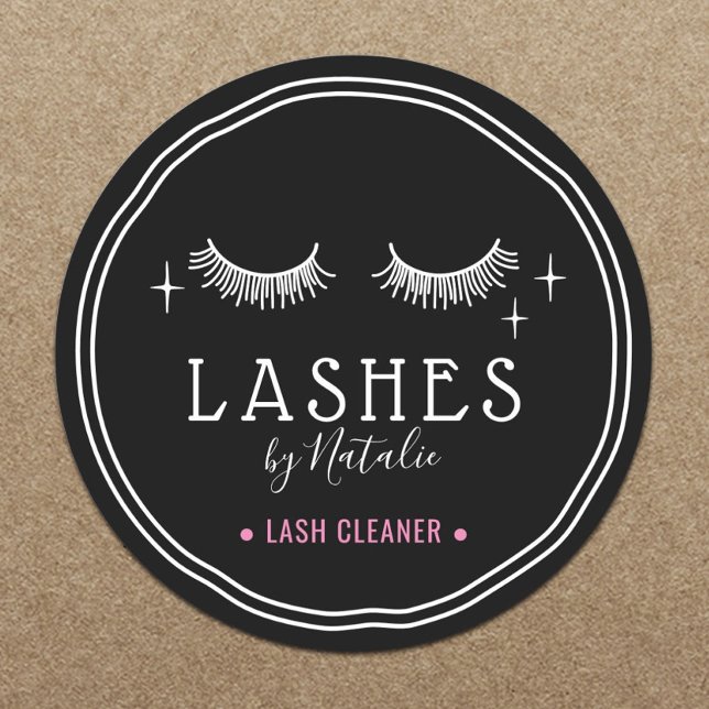 Sticker Rond Joli Eyelash Dessin Logo Nettoyeur de Lash Noir (Créateur téléchargé)