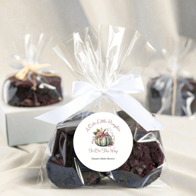 Sticker Rond Joli Fall Green & Plum Citrouille Baby shower à th (Créateur téléchargé)