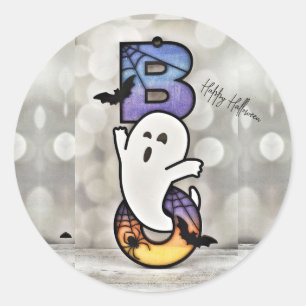 Sticker Rond Joli fantôme de Halloween effrayant Boo, Chauve-so