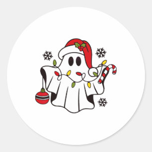 Sticker Rond Joli Fantôme Éffrayant Noël Santa Hat Funny Famill