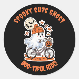 Sticker Rond Joli Fantôme Halloween - Fantôme Adorable à Vélo