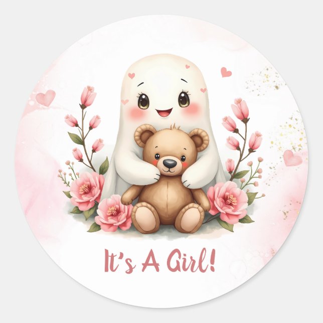 Sticker Rond Joli Fantôme Halloween Filles Thématiques Baby sho (Devant)