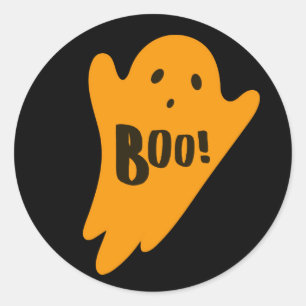 Sticker Rond Joli fantôme orange BOO classique halloween