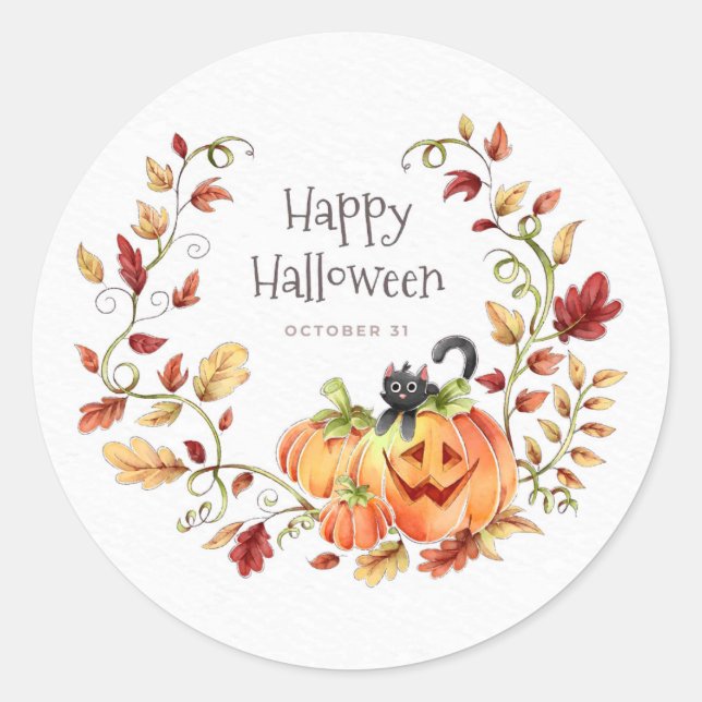 Sticker Rond Joli feuillage d'automne d'Halloween (Devant)