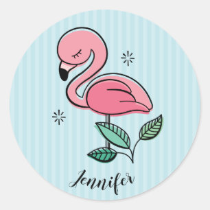 Sticker Rond Joli Flamant rose rose