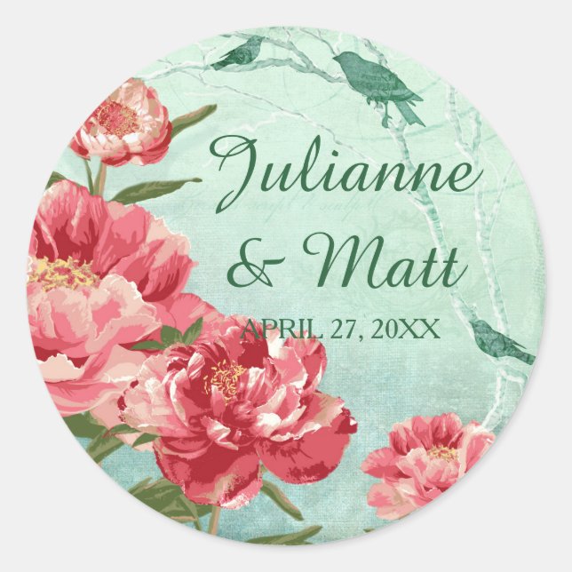 Sticker Rond Joli Fleur Rétro Favoriser Sceau Peonies Chintz (Devant)