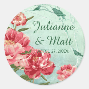 Sticker Rond Joli Fleur Rétro Favoriser Sceau Peonies Chintz