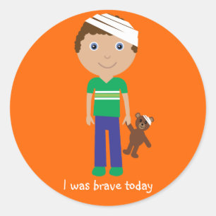Sticker Rond Joli Garçon Avec Bandage J'Étais Courageux Aujourd
