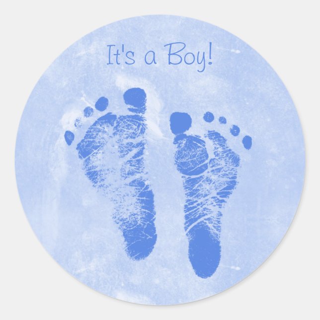 Sticker Rond Joli Garçon Empreintes Bébé Nouveaux Annoucements  (Devant)