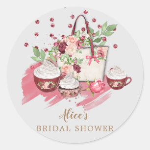 Sticker Rond joli gâteau floral avec monogramme rose pour la ba