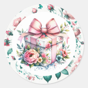 Sticker Rond Joli gâteau rose Shabby Chic Floral Anniversaire