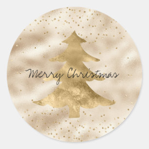 Sticker Rond Joli Glam Gold Sparkle Dots Arbre de Noël      