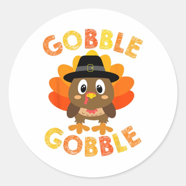 Sticker Rond Joli Gobble Gobble Turquie Pèlerin petits garçons  (Devant)