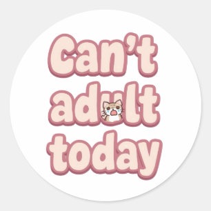 Sticker Rond Joli Graphique Rose avec Chat qui Regarde