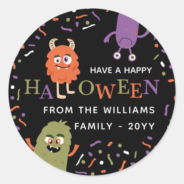 Sticker Rond Joli Halloween des monstres mignons (Devant)