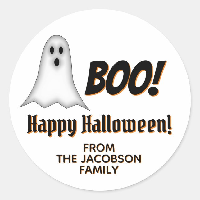 Sticker Rond Joli Halloween du nom de Ghost Boo Fun (Devant)