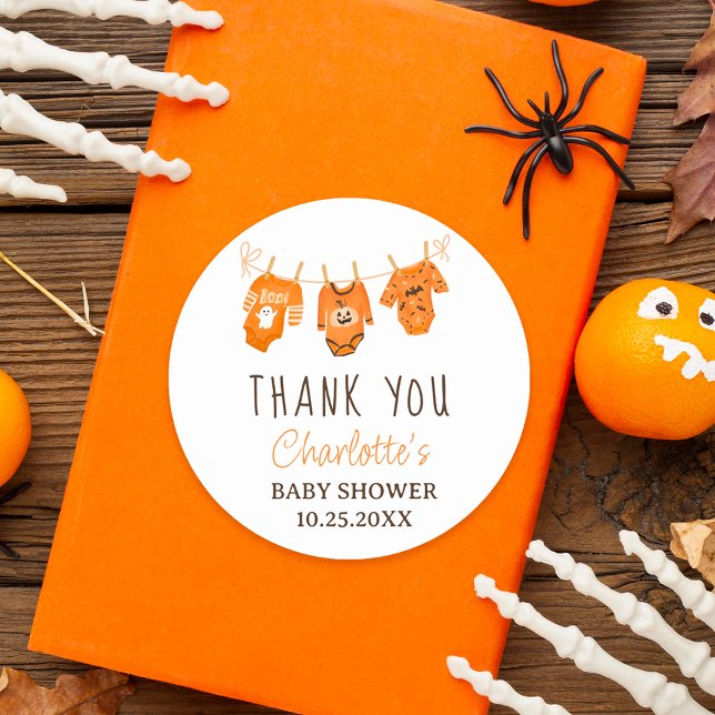 Sticker Rond Joli Halloween floral merci baby shower (Cute floral Halloween thank you baby shower Classic Round Sticker)