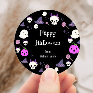 Sticker Rond Joli Halloween rose et violet Fantôme rose et viol