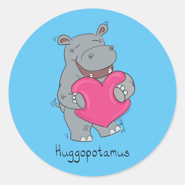 Sticker Rond Joli Hippo Hugs Caricature d'animal mignon (Devant)