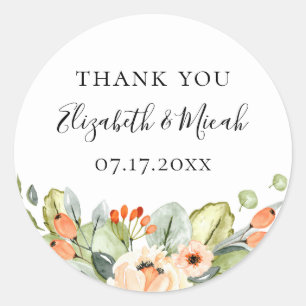 Sticker Rond Joli Jardin Pêche Fleur Mariage Favoriser