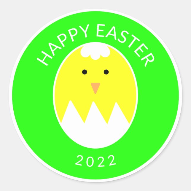 Sticker Rond Joli Joli Joyeux Jour de Pâques Cracké oeuf poussi (Devant)