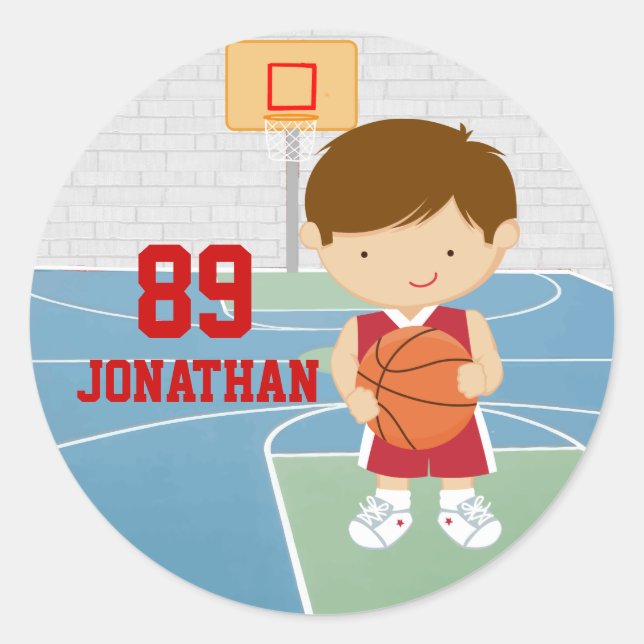 Sticker Rond Joli joueur de basketball maillot de basket rouge (Devant)